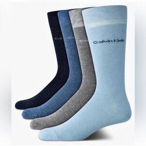 Calvin Klein Dress Crew Socks Pack of 4 Men’s Socks Solid Blue Gray New NWT NIP